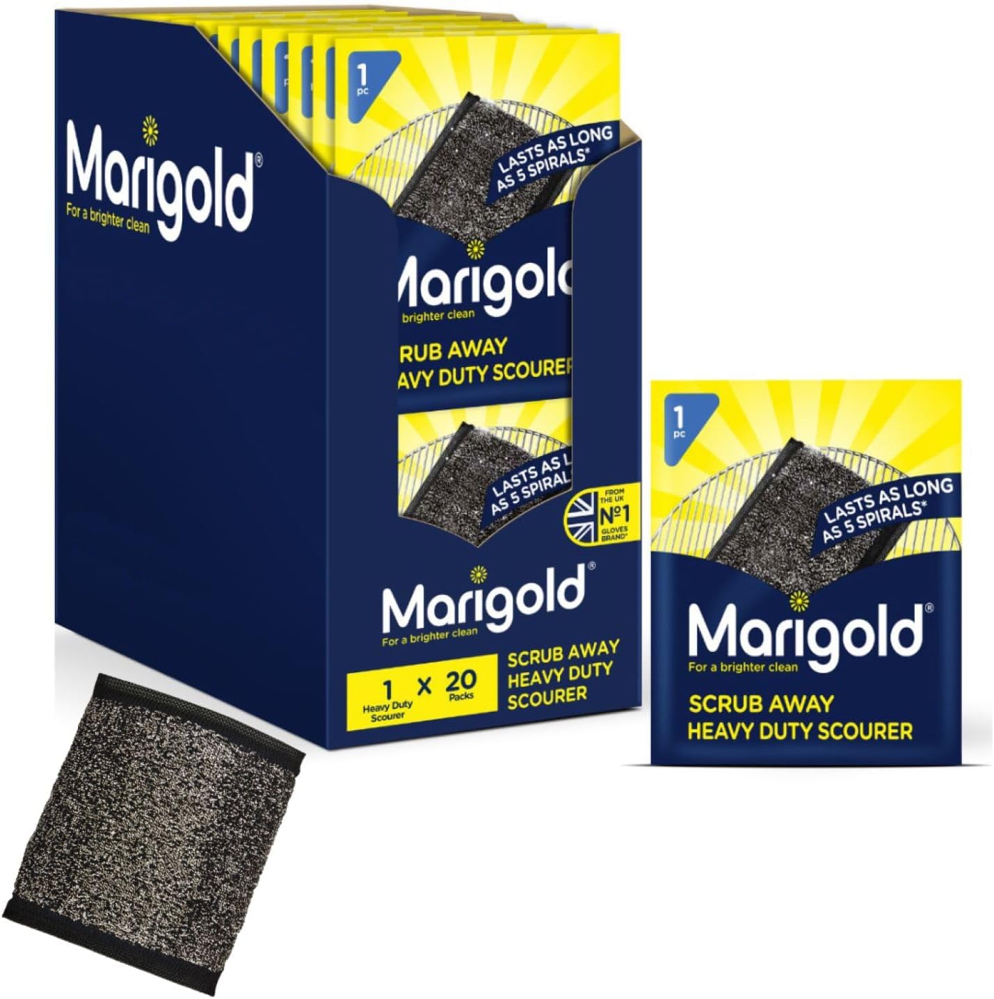 Marigold Scrub Away Stainless Steel Scourers 20 Pack | Heavy Duty Kitchen Cleaning Pads