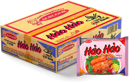 Hao Hao Instant Noodles Hot & Sour Shrimp Flavour 77g - Pack of 30 - Edward Leonard Conroy Ltd