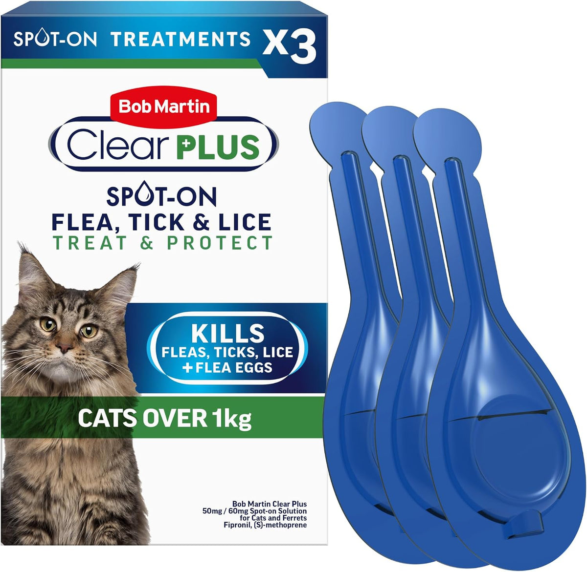 Bob Martin Clear Plus 50mg / 60mg Spot-On Solution for Cats & Ferrets 3T