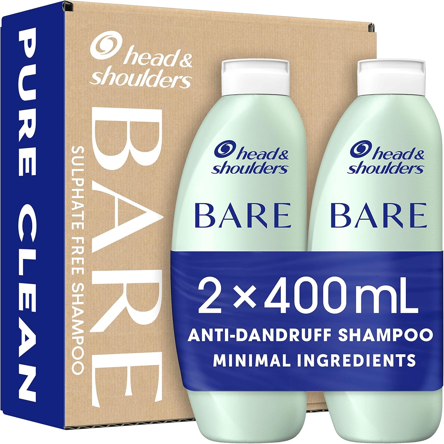 Head & Shoulders Bare Pure Clean Anti-Dandruff Shampoo, 2 x 400ml, Duo Pack