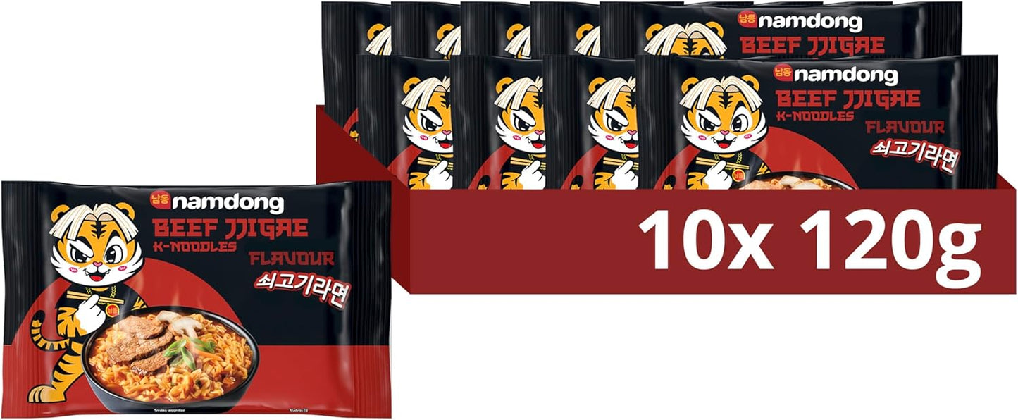 Namdong Beef Jjigae Korean-Style Instant Noodles 10 Pack (10 x 120g) | Spicy Korean Ramen Multipack