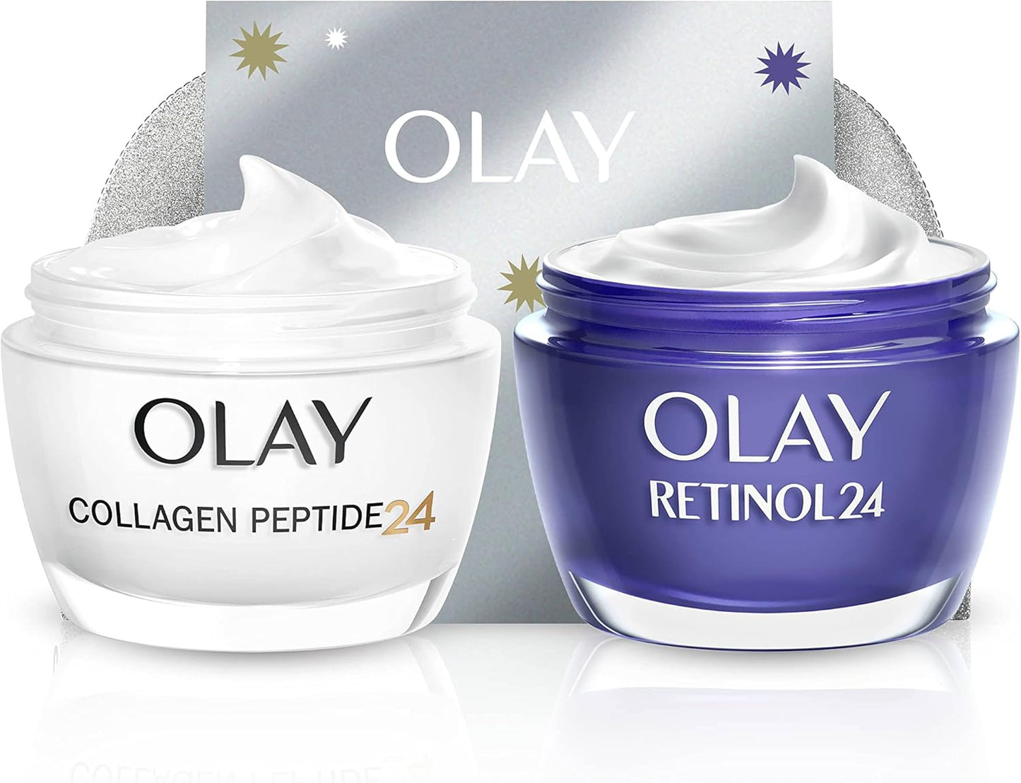 Olay Moisturiser Gift Bag Set, Collagen Day Cream 50ml + Retinol Night Cream 50ml