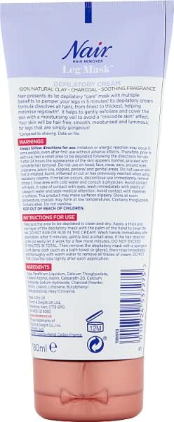 Nair Leg Mask Depilatory Cream 3 in 1 Hair Remover with Charcoal 180ml