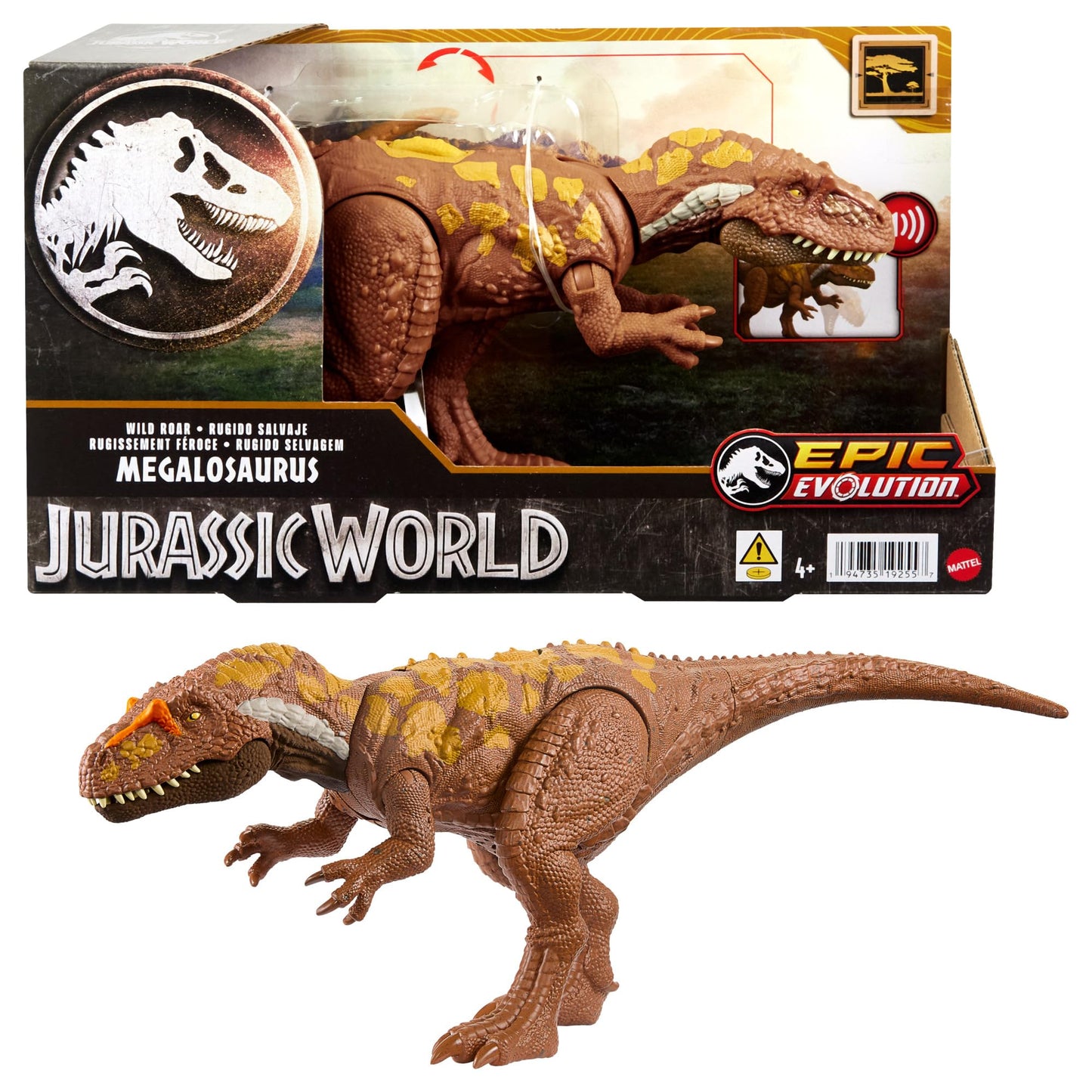 Mattel Jurassic World Wild Roar Megalosaurus Dinosaur Figure with Continuing Roar Sound - Edward Leonard Conroy Ltd