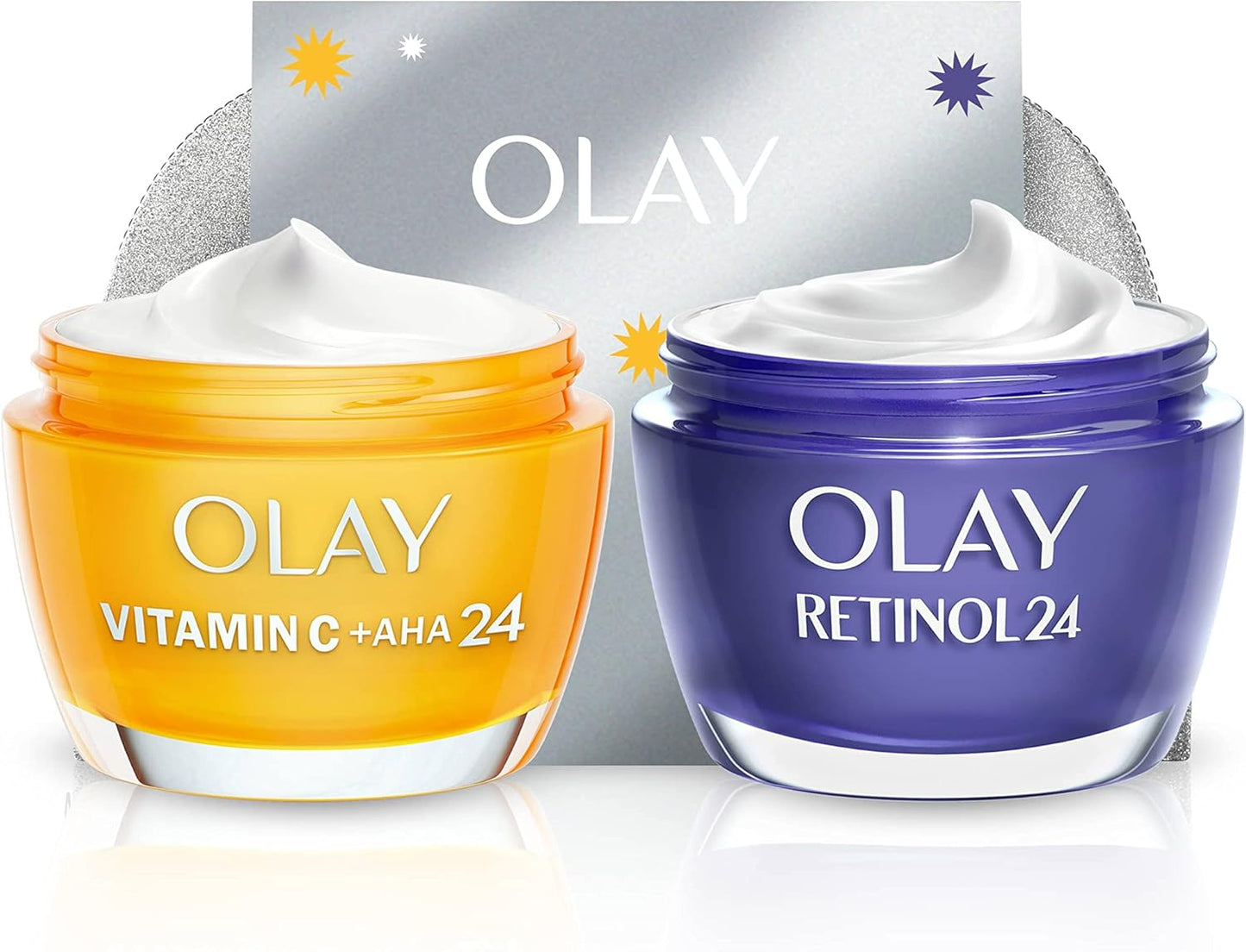 Olay Moisturiser Gift Bag Set, Vitamin C plus AHA Cream 50ml + Retinol Night Cream 50ml