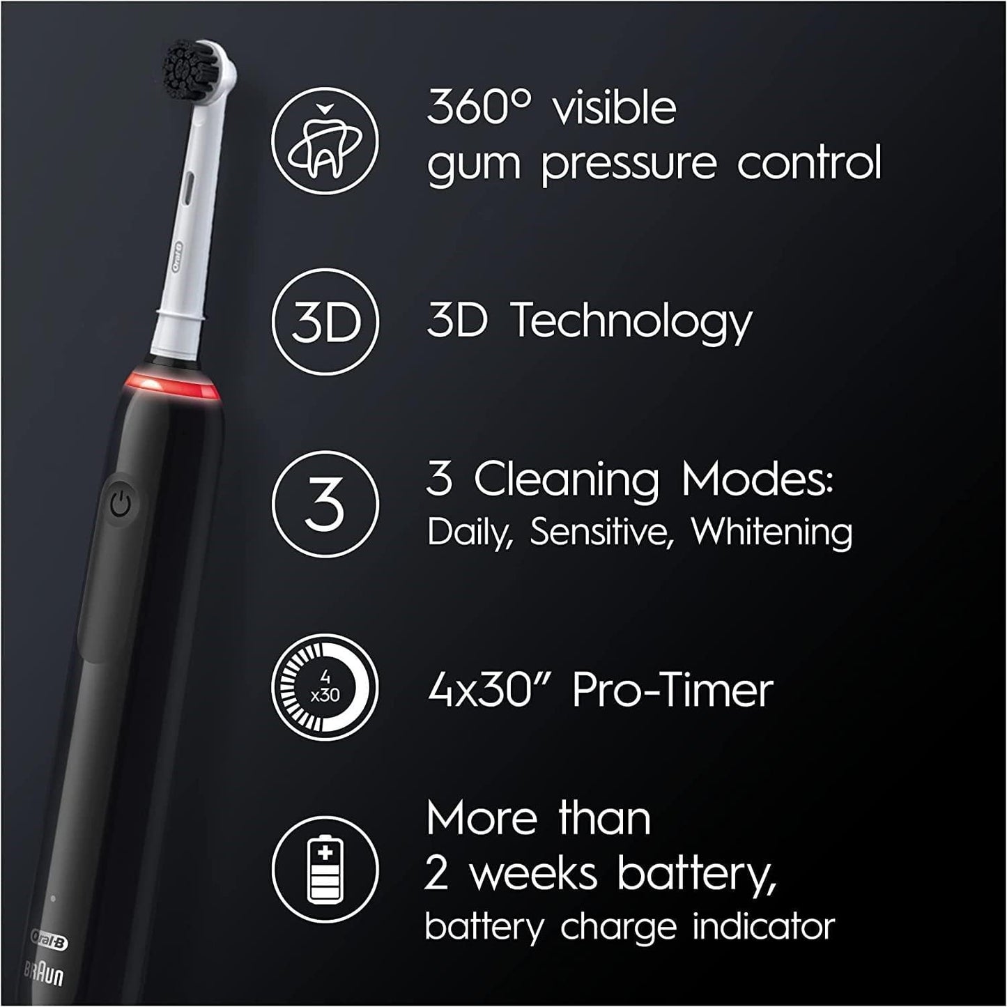 Oral-B Pro 3 Electric Toothbrush For Adults, Charcoal Infused Bristles