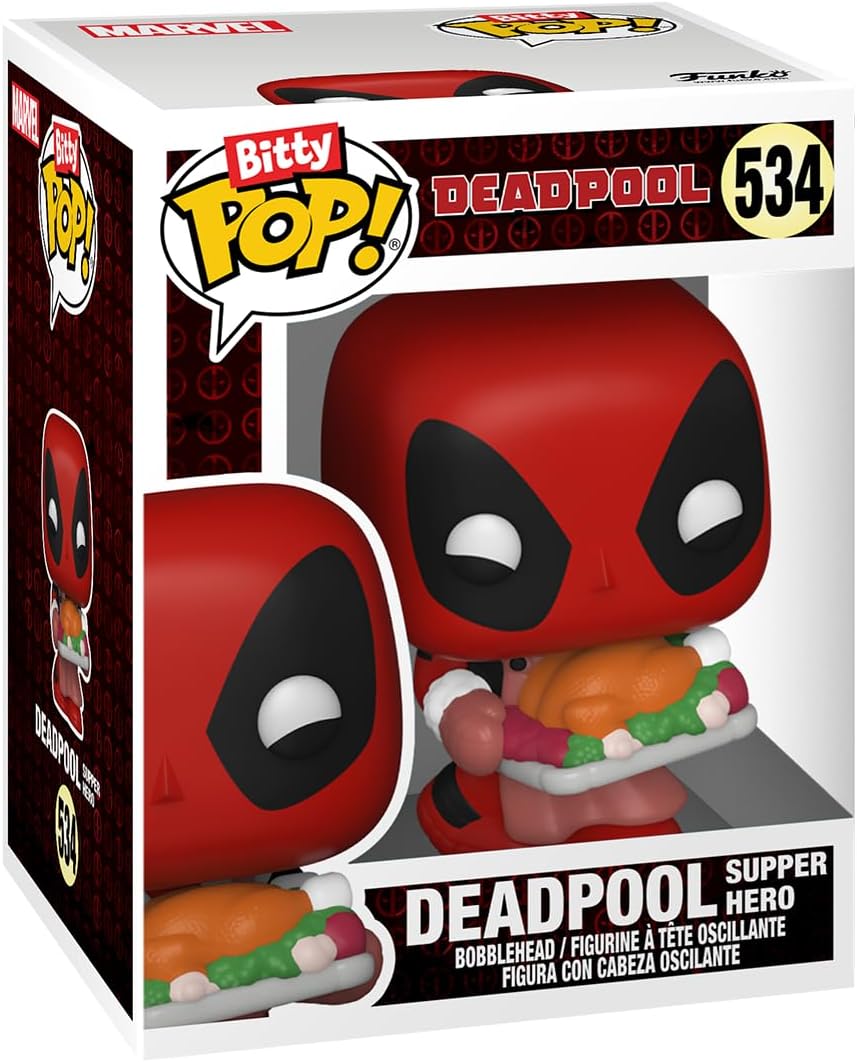 Funko Pop! Deadpool (Bathtime), Deadpool (Flamenco), Deadpool (Supper Hero), and Mystery Figure