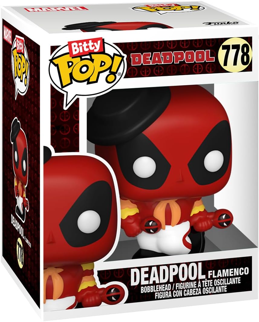 Funko Pop! Deadpool (Bathtime), Deadpool (Flamenco), Deadpool (Supper Hero), and Mystery Figure