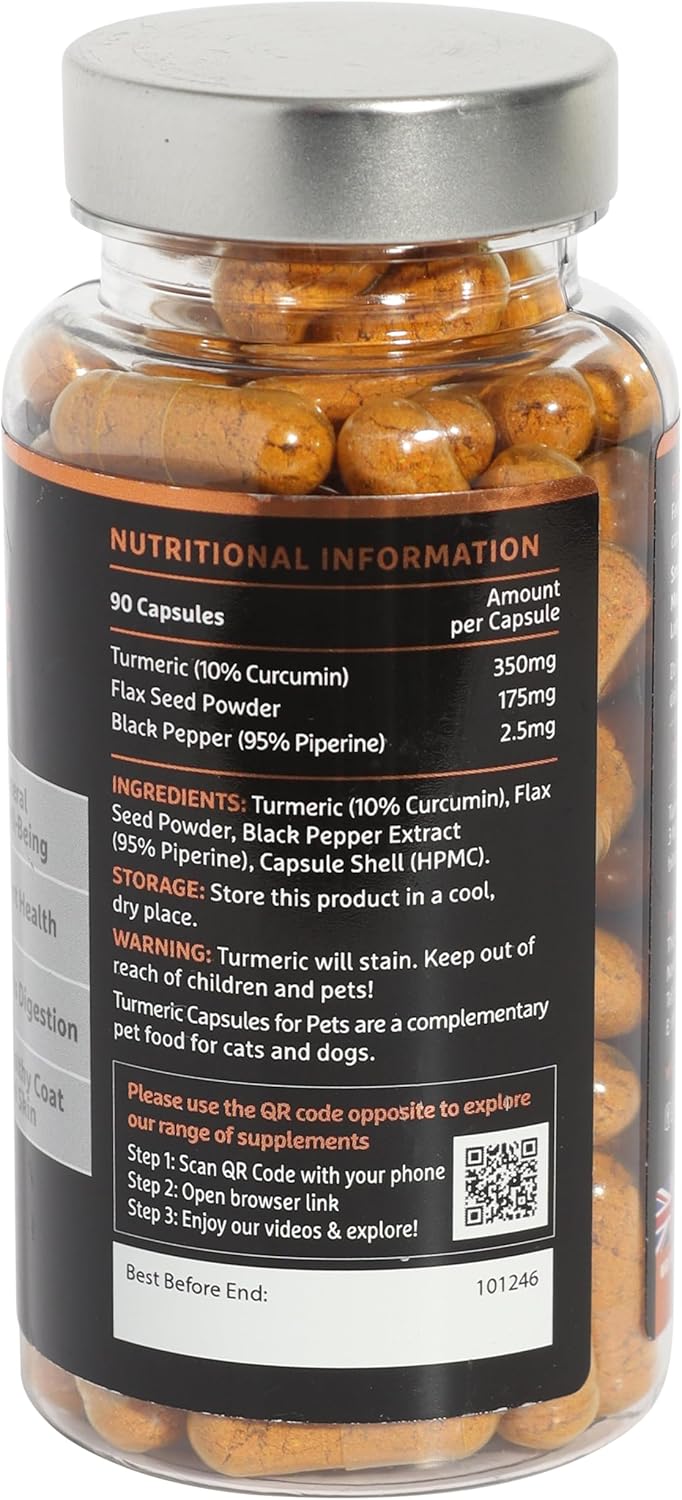 The Golden Paste Company Turmeric Capsules for Dogs & Cats - 90 Capsules