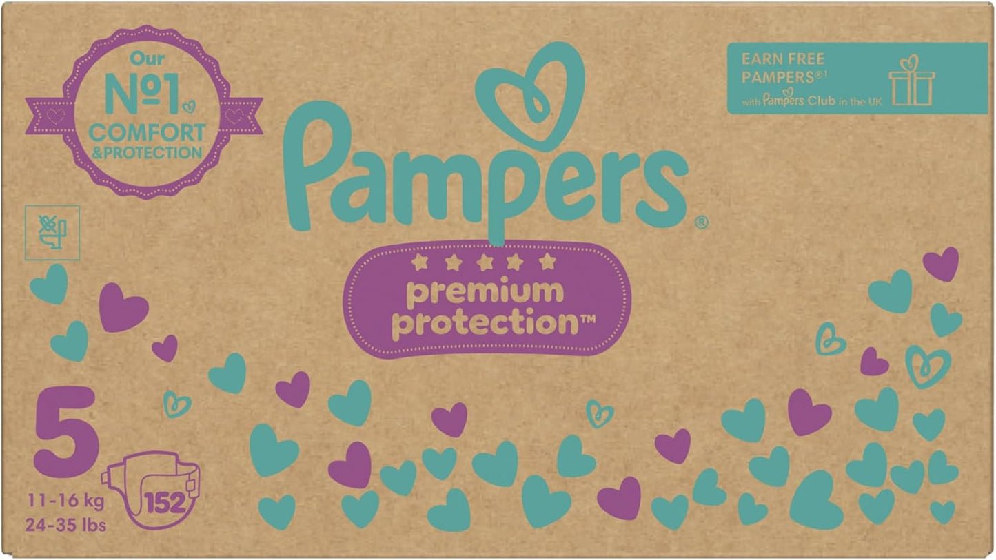 Pampers Premium Protection Baby Nappies, Size 5 (11-16kg / 24-35lbs) x152