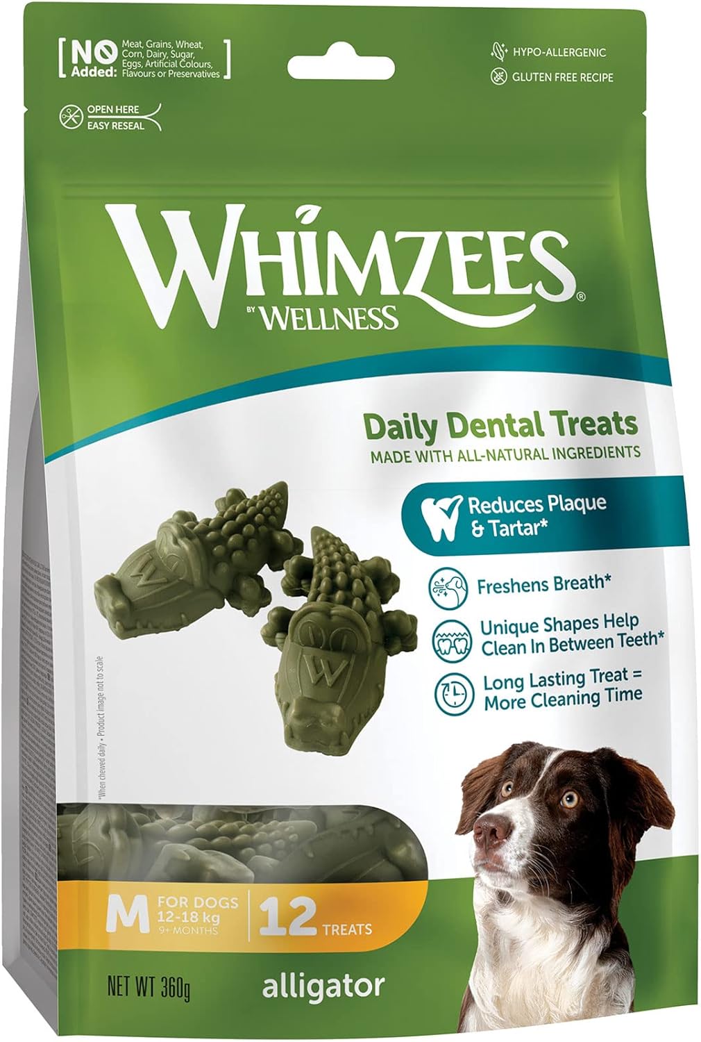 Whimzees Medium Alligator Dog Dental Chews - 12 Pack