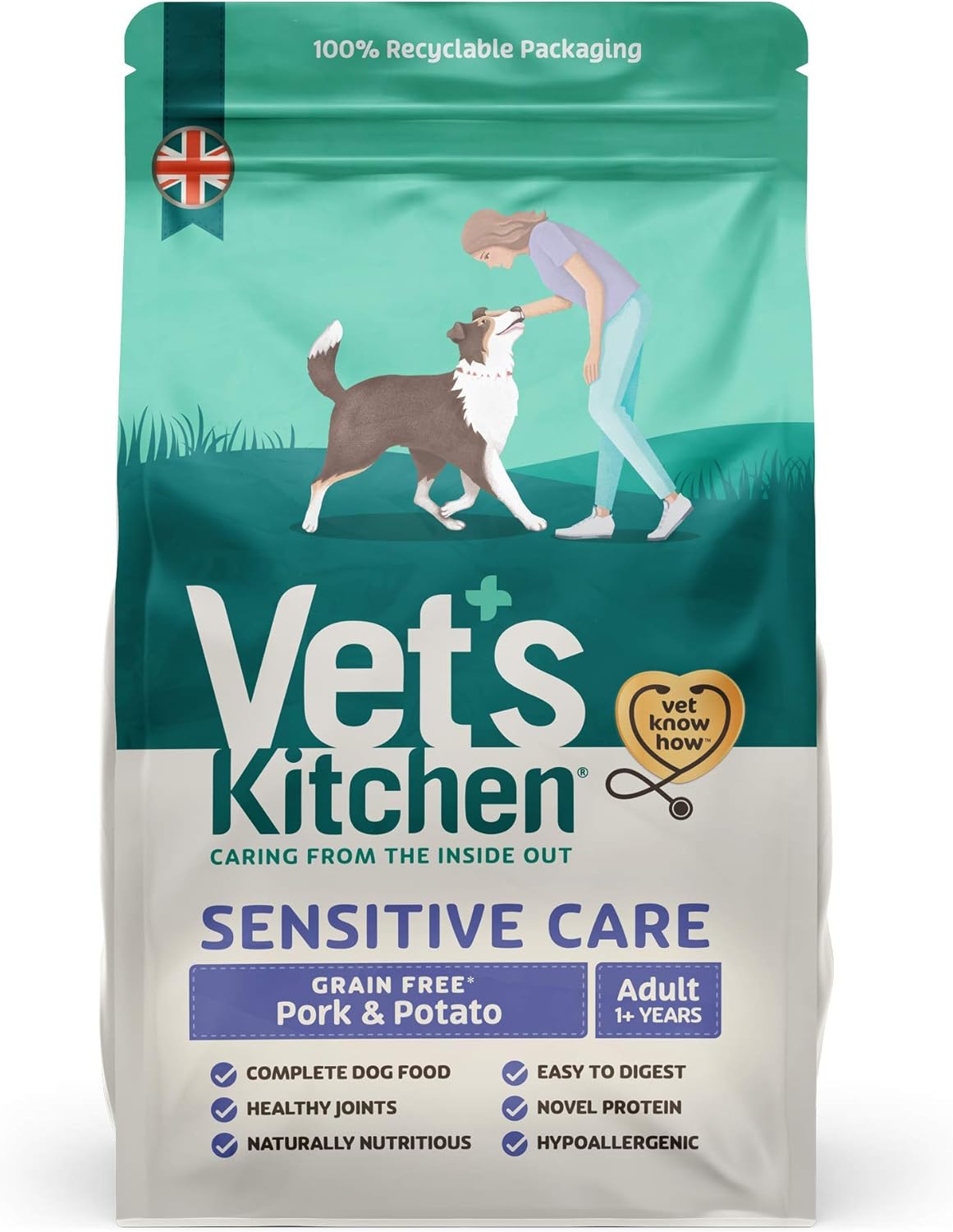 Vets Kitchen Sensitive Care Grain Free Dry Dog Food Pork & Potato - 6kg