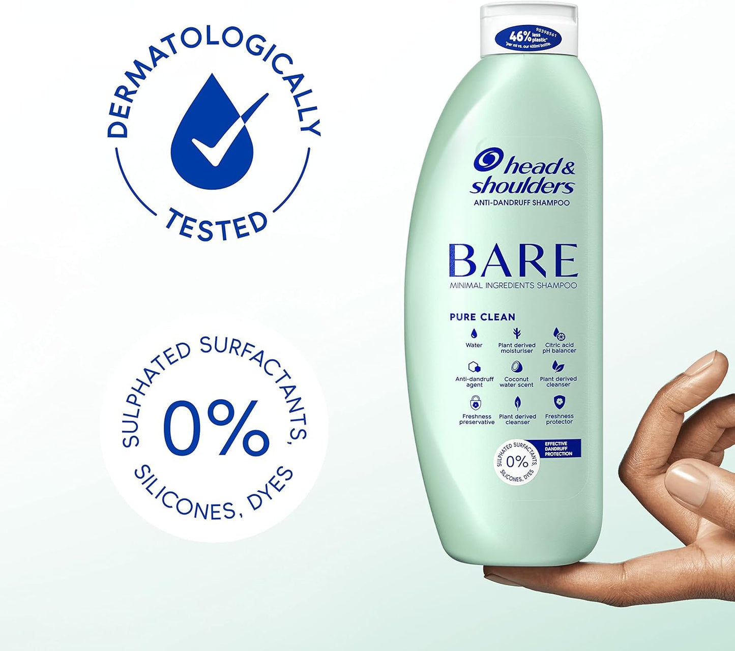 Head & Shoulders Bare Pure Clean Anti-Dandruff Shampoo, 2 x 400ml, Duo Pack