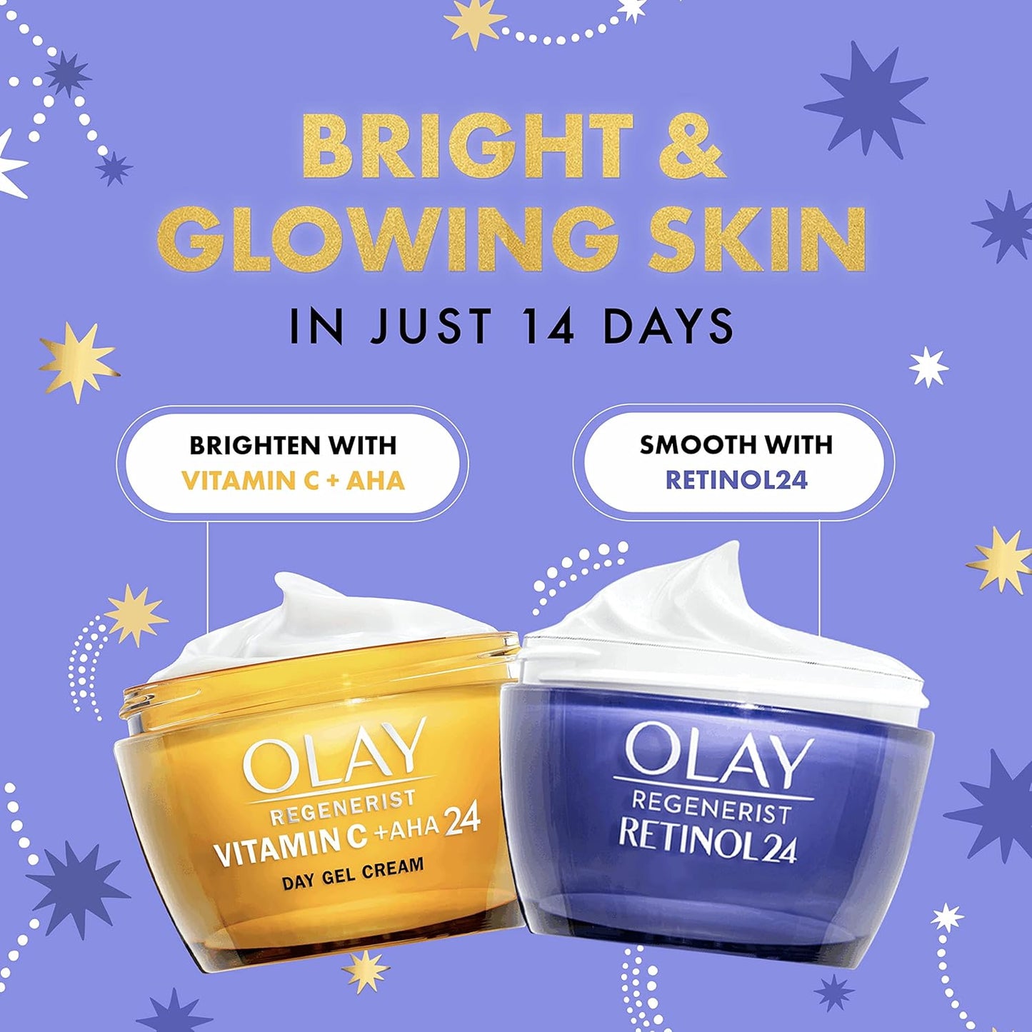 Olay Moisturiser Gift Bag Set, Vitamin C plus AHA Cream 50ml + Retinol Night Cream 50ml