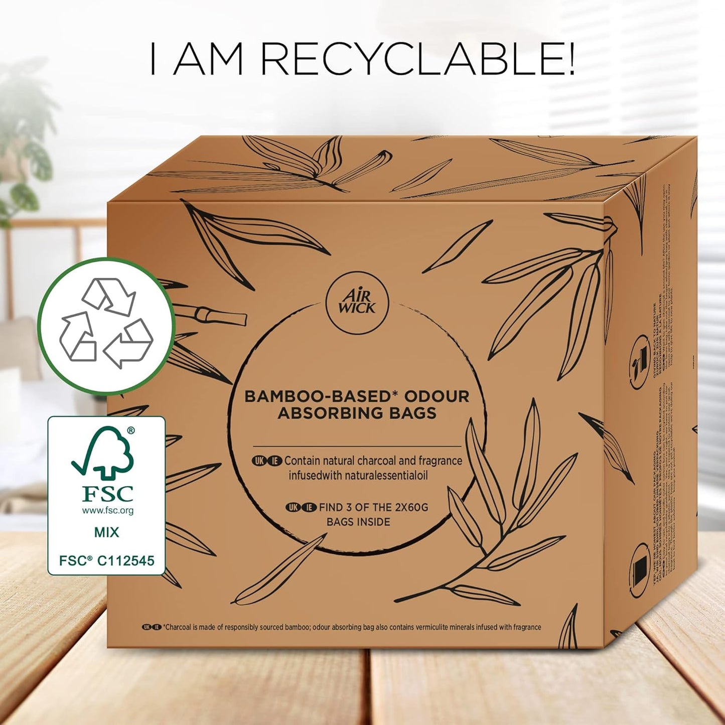 Air Wick Bamboo Odour Absorbing Bags Lavender - 6 x 60g