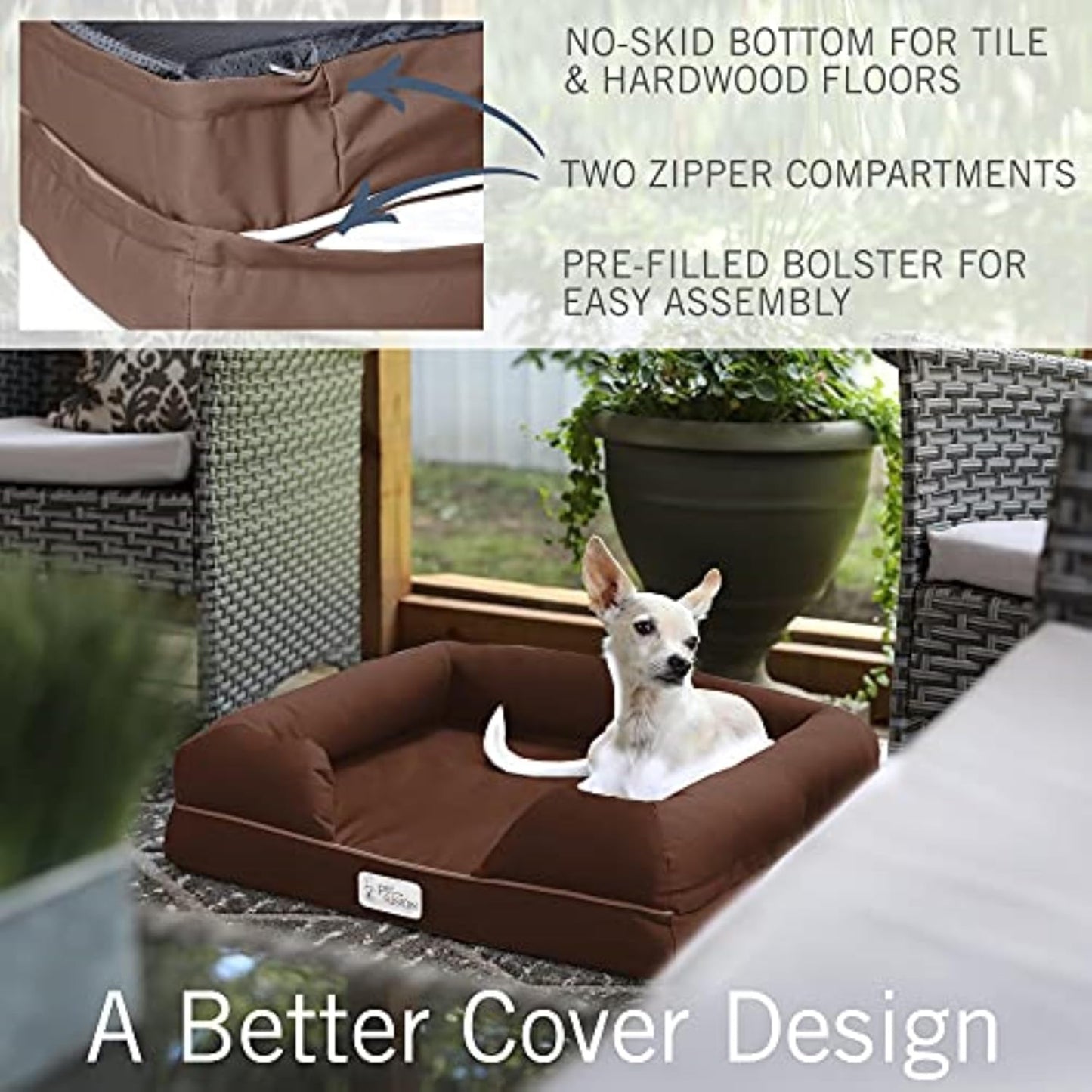 PetFusion Ultimate Memory Foam Dog Lounge Brown Small for Dogs and Cats