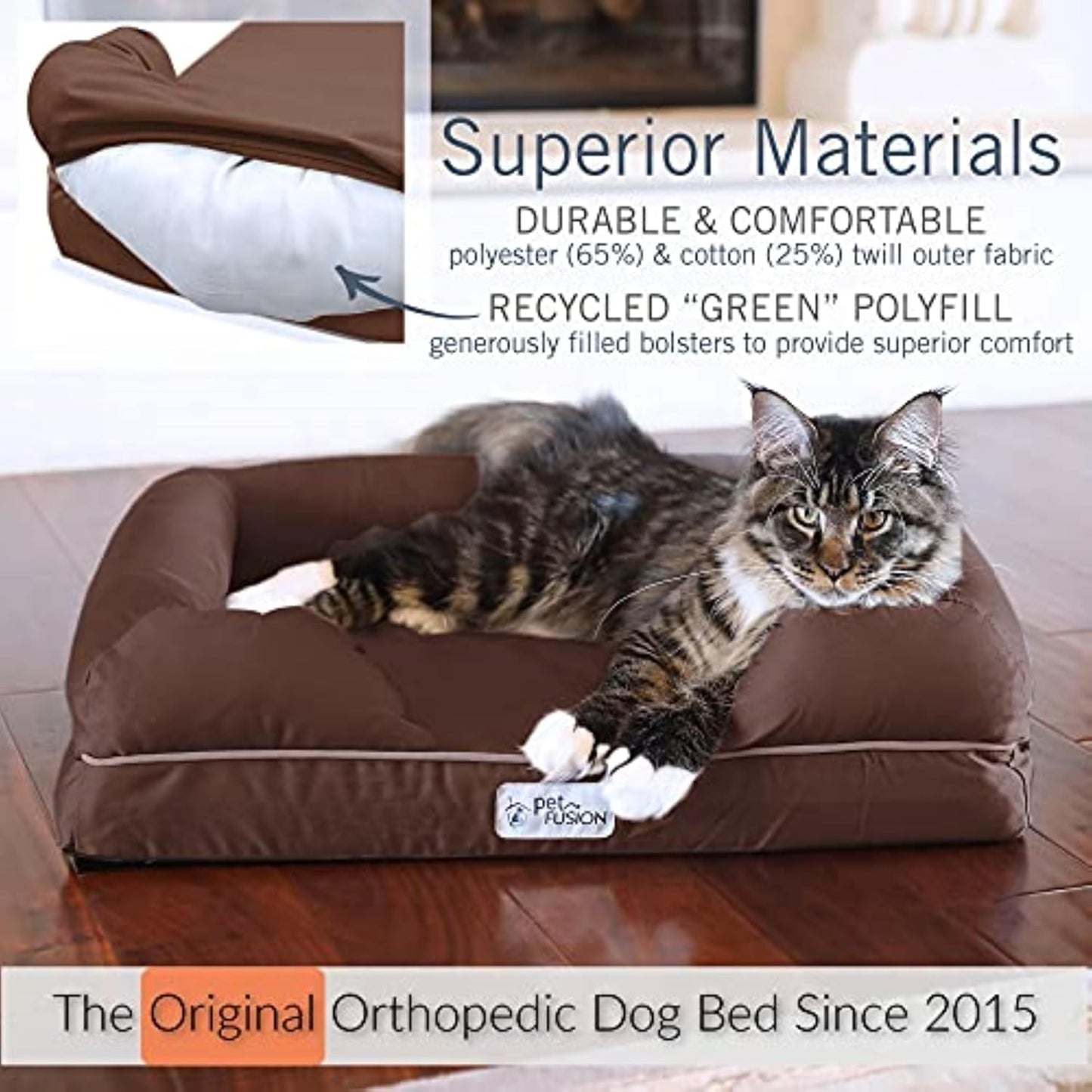 PetFusion Ultimate Memory Foam Dog Lounge Brown Small for Dogs and Cats