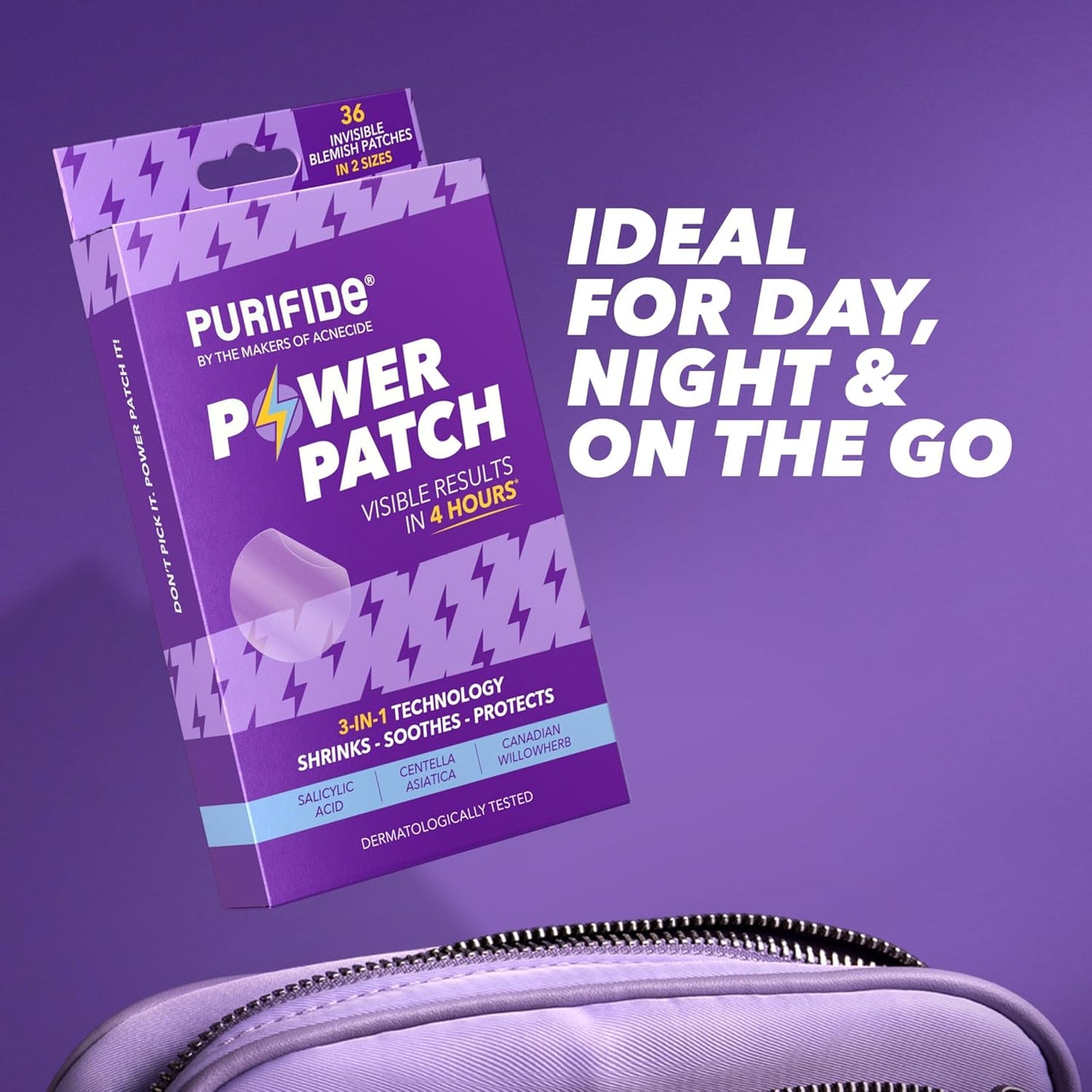 Purifide Power Patch acne spot treatment with visible results in 4 hours ideal for day and night use