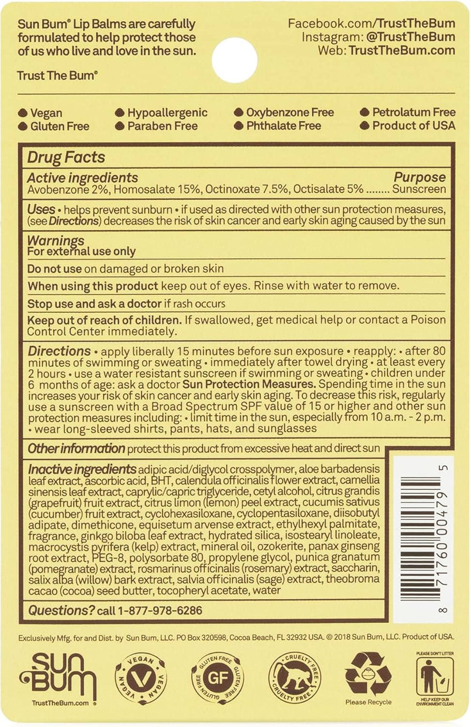 Sun Bum SPF 30 Sunscreen Lip Balm 3-Pack