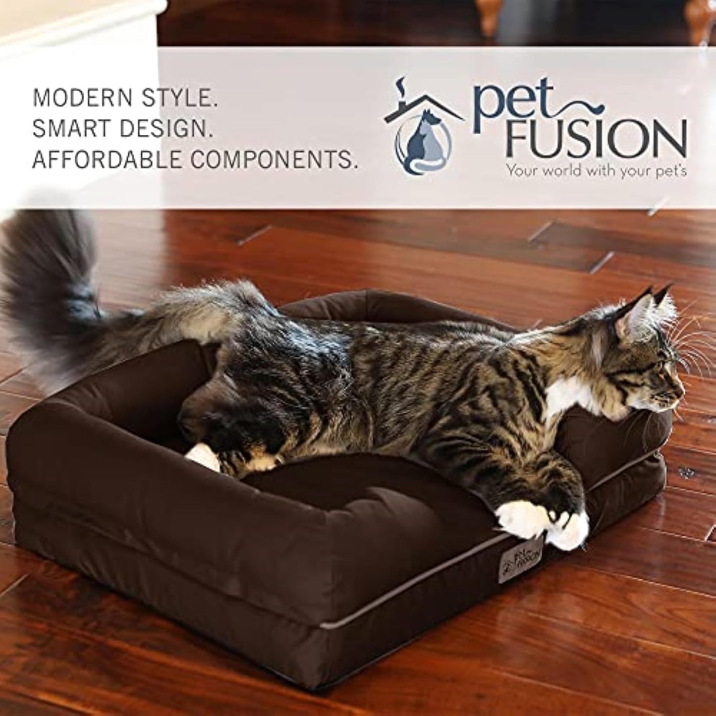 PetFusion Ultimate Memory Foam Dog Lounge Brown Small for Dogs and Cats