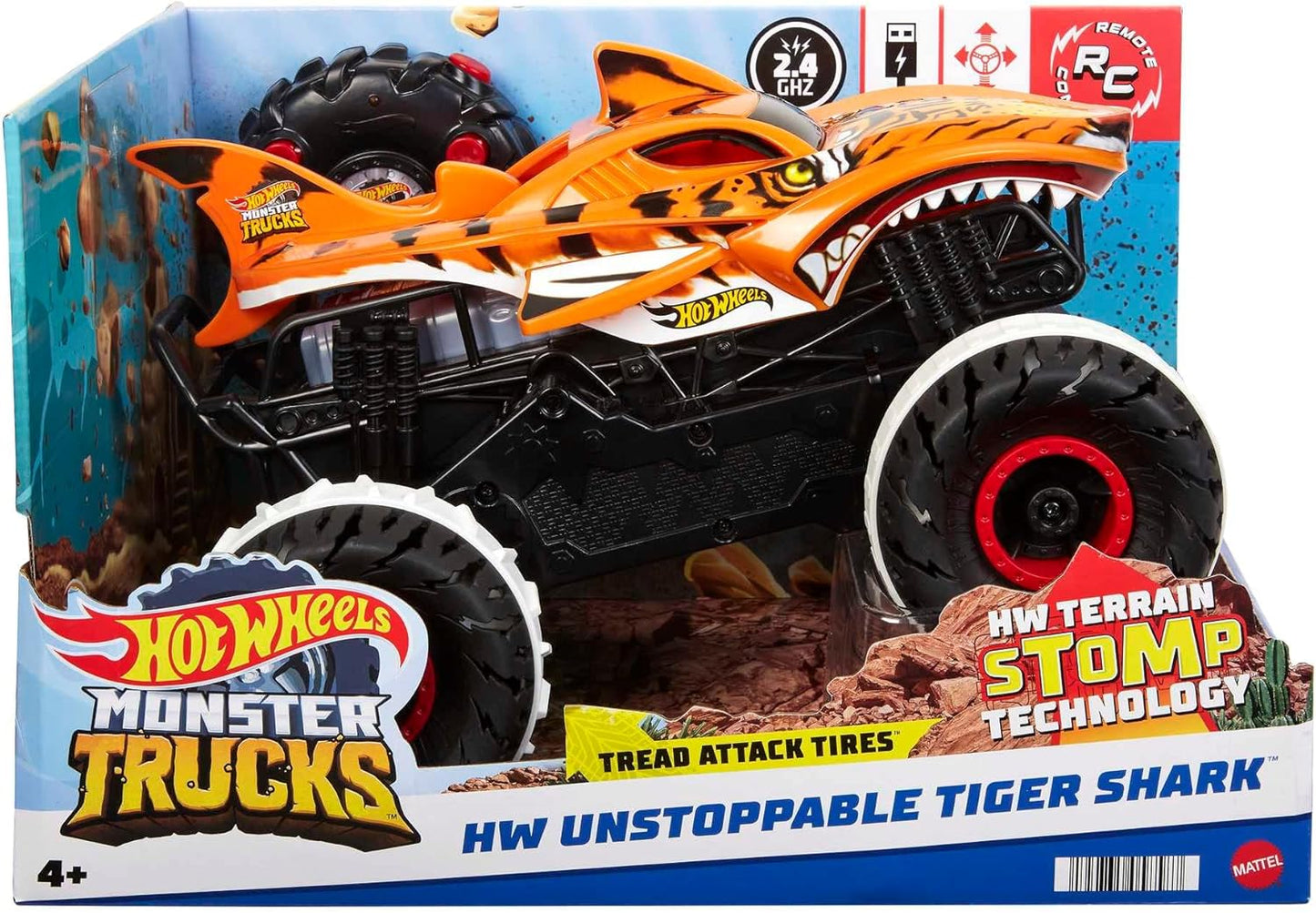 Hot Wheels Monster Trucks Remote Control Car, Unstoppable Tiger Shark, HGV87