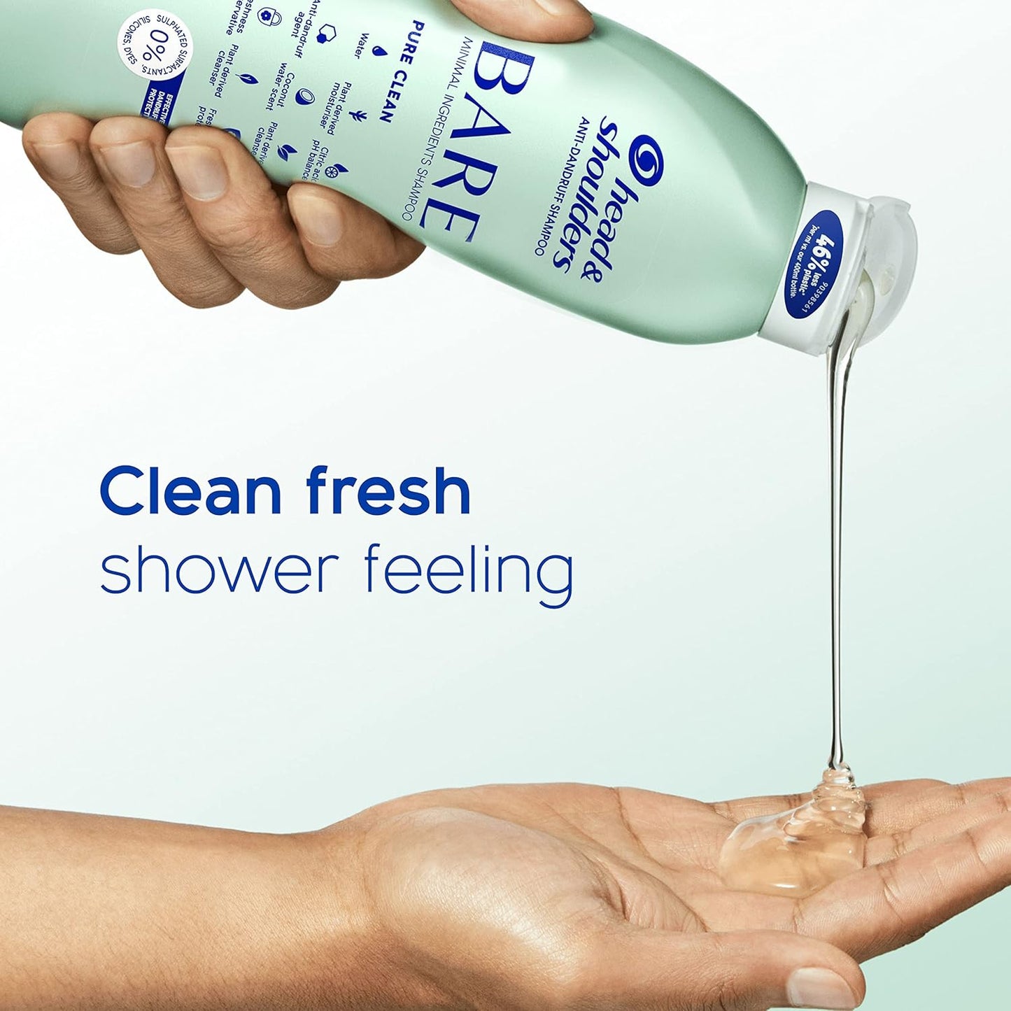 Head & Shoulders Bare Pure Clean Anti-Dandruff Shampoo, 2 x 400ml, Duo Pack