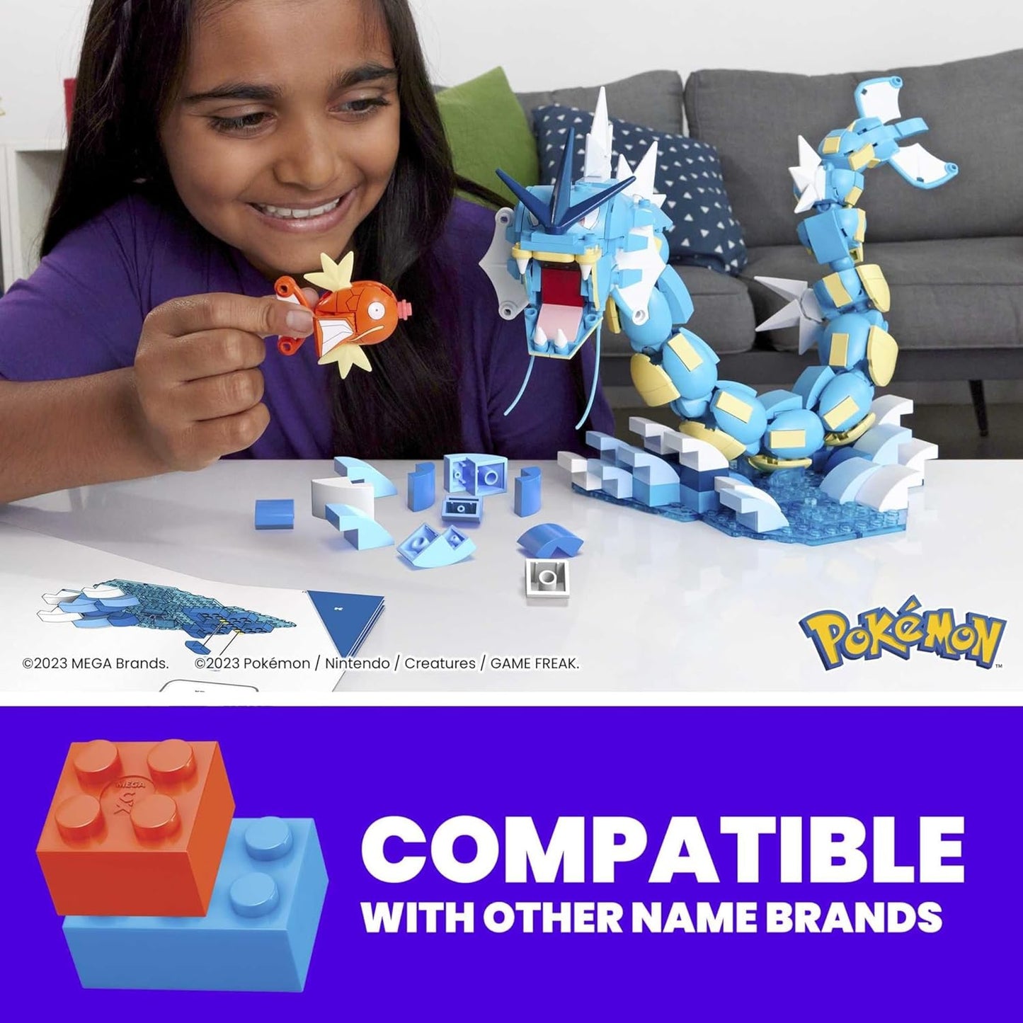 MEGA Pokemon Action Figure Building Toys Set for Kids, Magikarp Evolution Set, HNT95