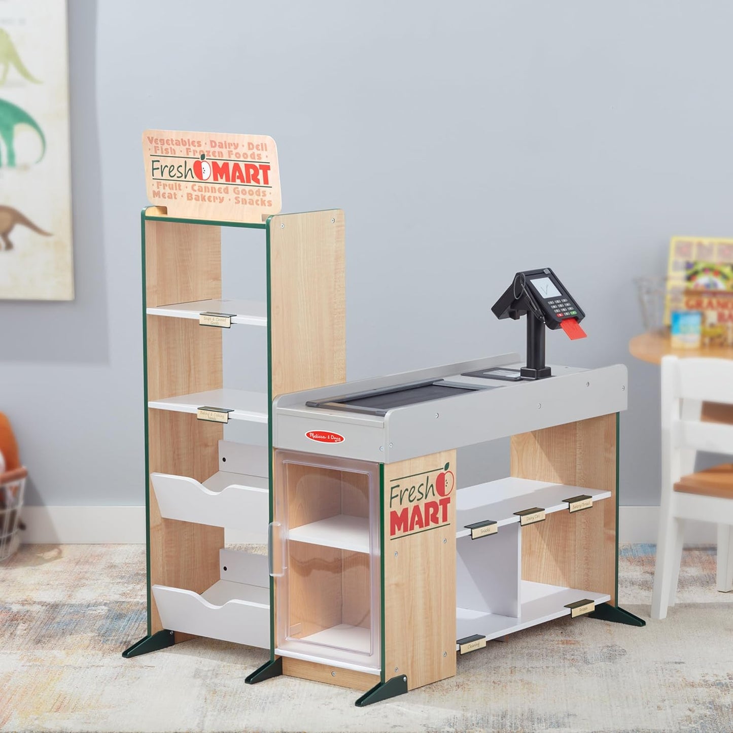 Melissa & Doug Grocery Store Playset & Toy Till Cash Register with Scanner & Conveyor