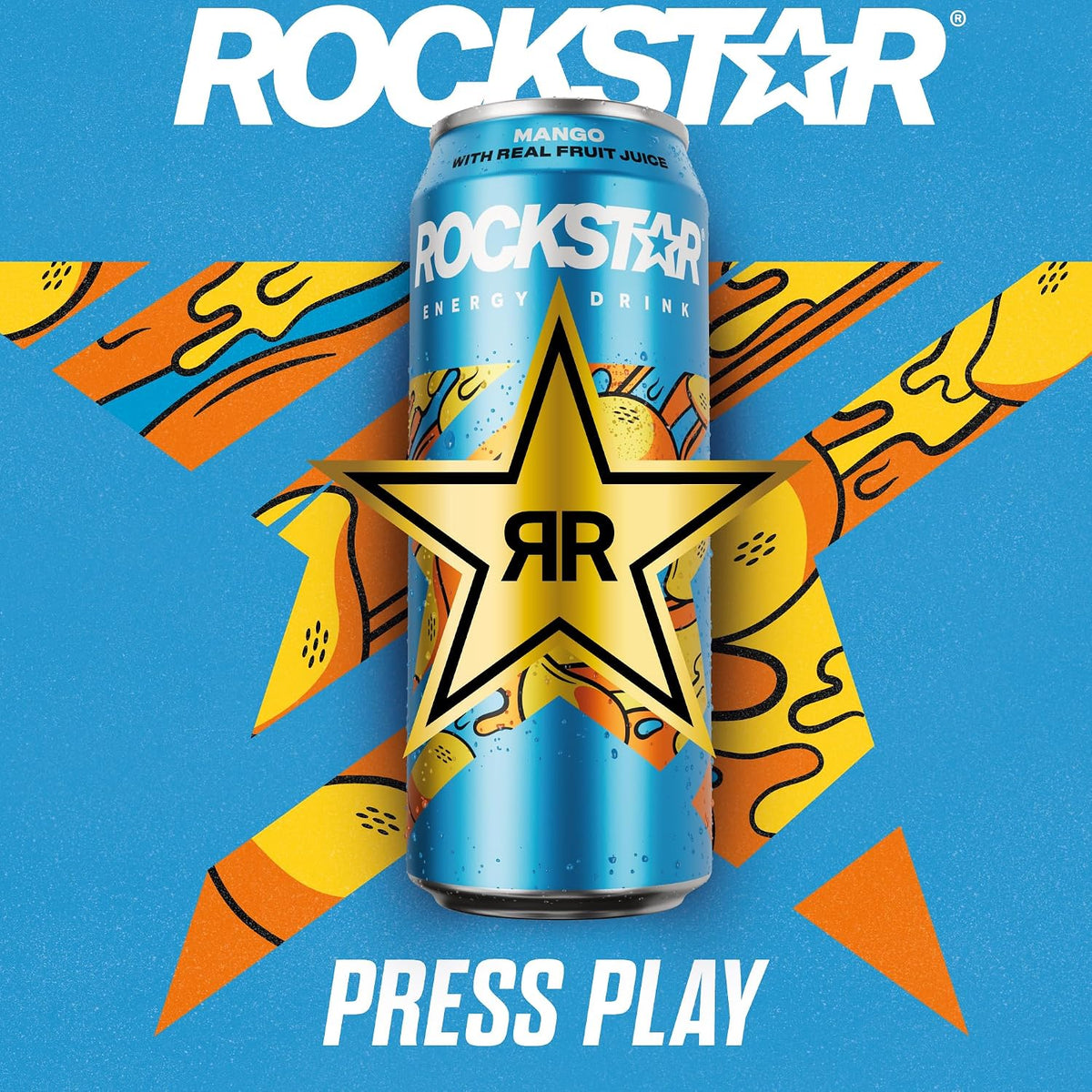 Rockstar Juiced Energy Drink Mango 12 x 500ml | Tropical Fruit Juice Energy Drink Cans