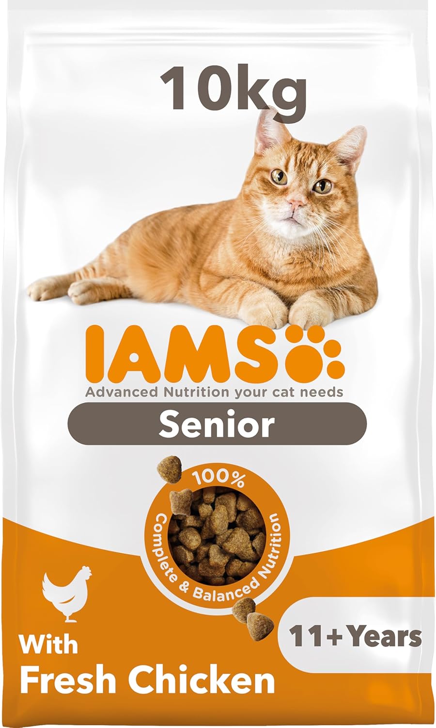 IAMS Senior 11+ Dry Cat Food Chicken 10kg | Senior Cat Complete Dry Food