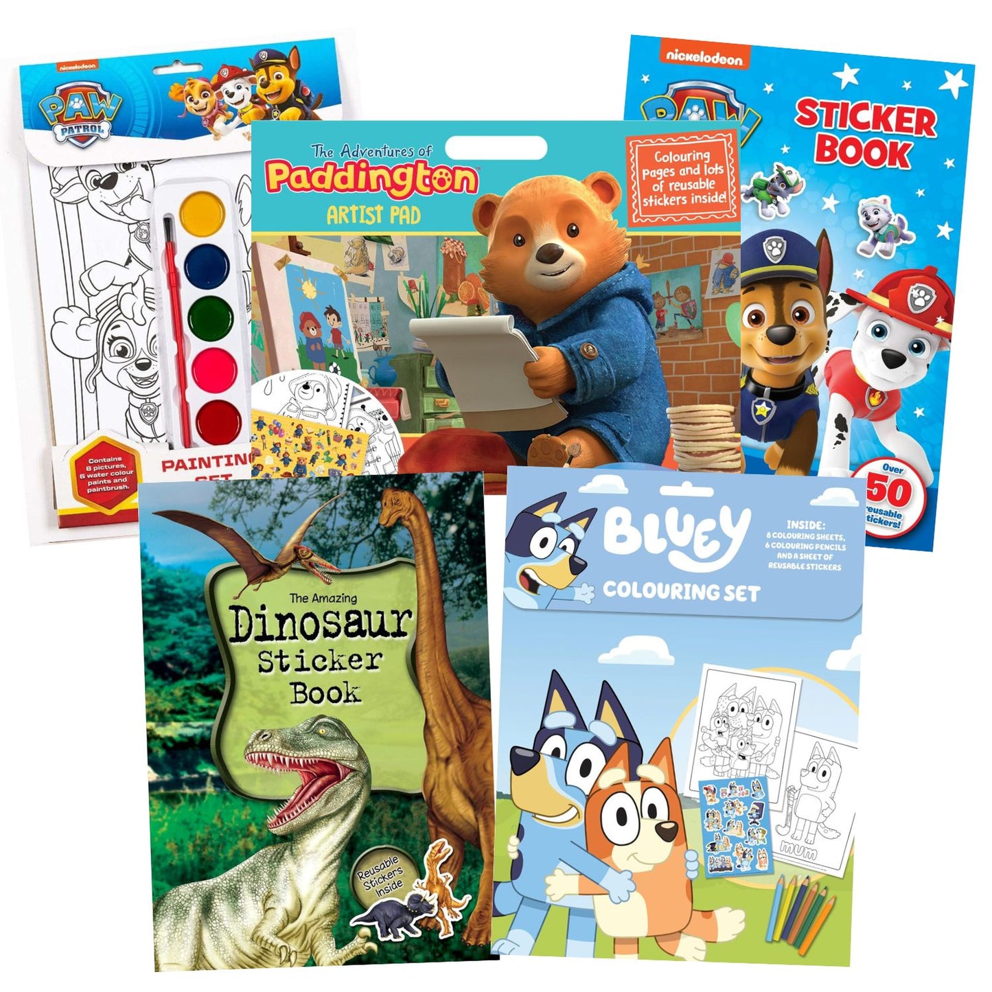 Bluey, Dinosaur, Paddington & Paw Patrol 5 Book Pack