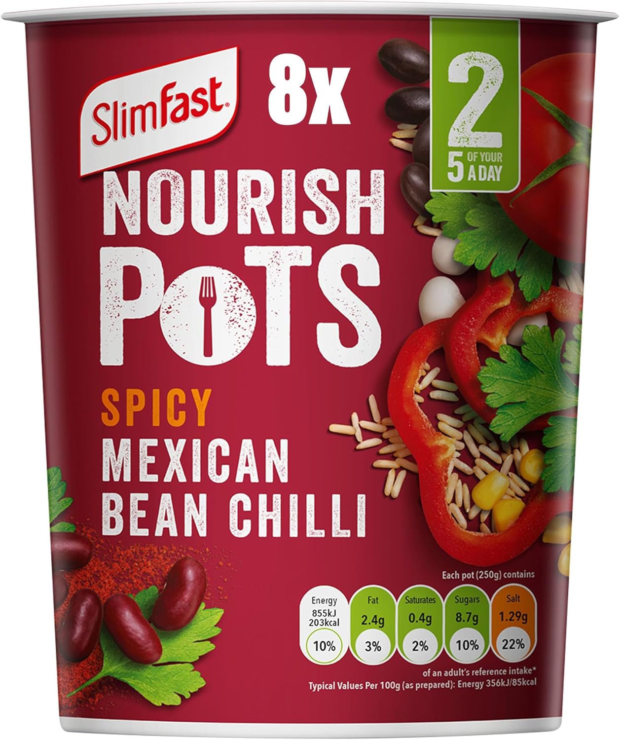 SlimFast Nourish Pot Spicy Mexican Bean Chilli, 8 x 60g
