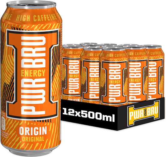 Pwr-Bru Energy Origin Original Energy Drink, 12 x 500ml