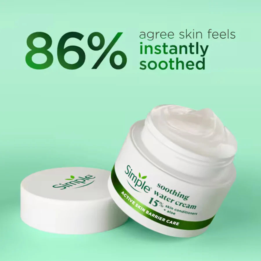 Simple soothing water cream jar with text on a green background