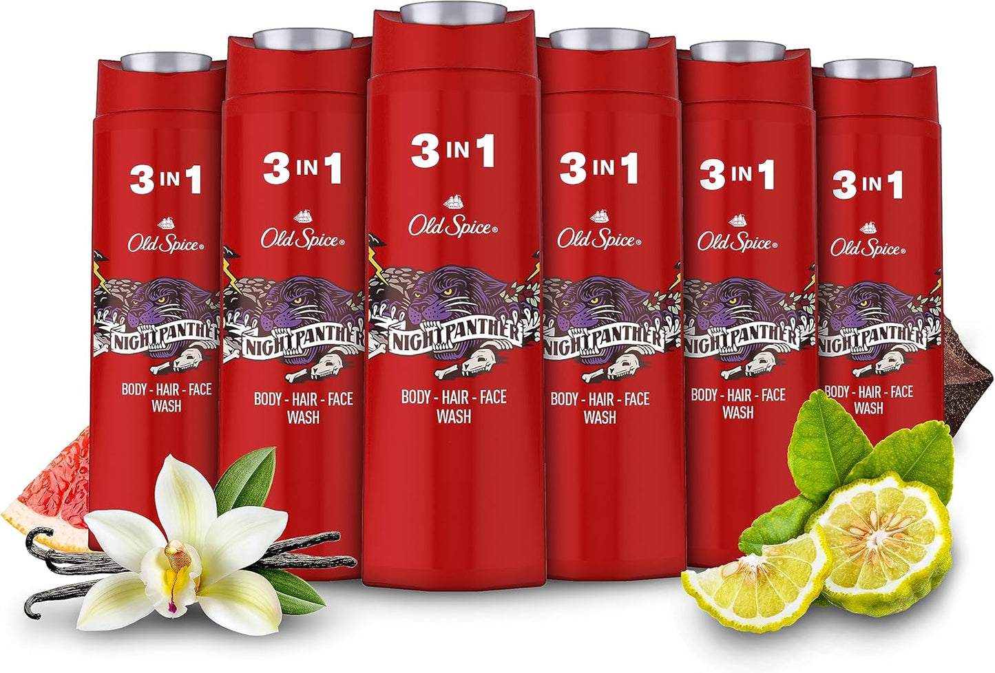 Old Spice Nightpanther 3-in-1 Body Hair Face Wash 6 x 400ml | Mens Shower Gel Multi Pack