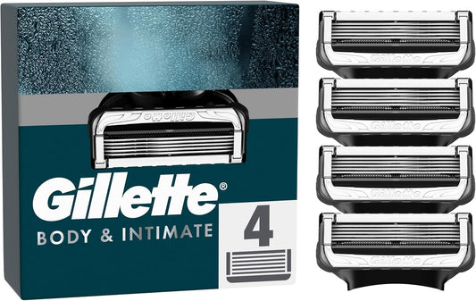 Gillette Body & Intimate Razor Blade Refills for Men (4 Pack) | Body Grooming Blades