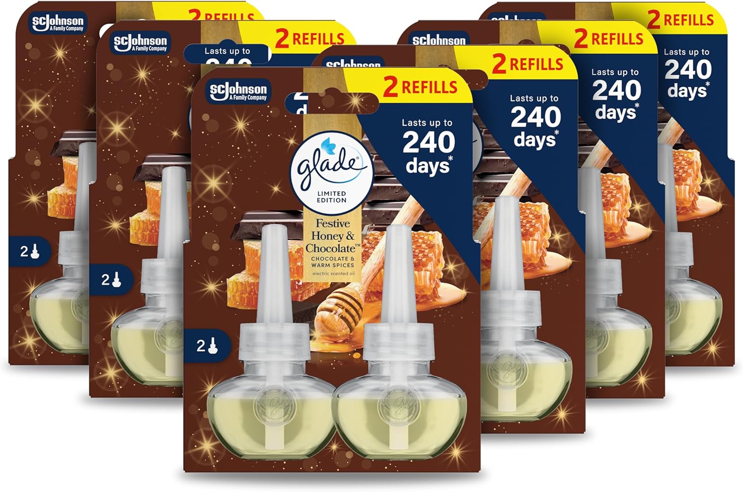 Glade Plug in Air Freshener Refill, Festive Honey & Chocolate (12x20ml)