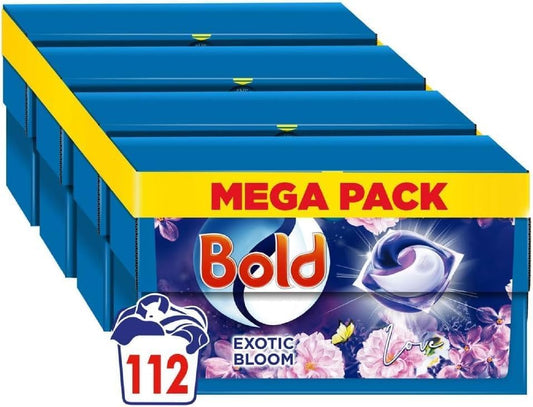Bold All-in-1 PODS Laundry Washing Capsules, 112 Washes (4x28), Exotic Bloom