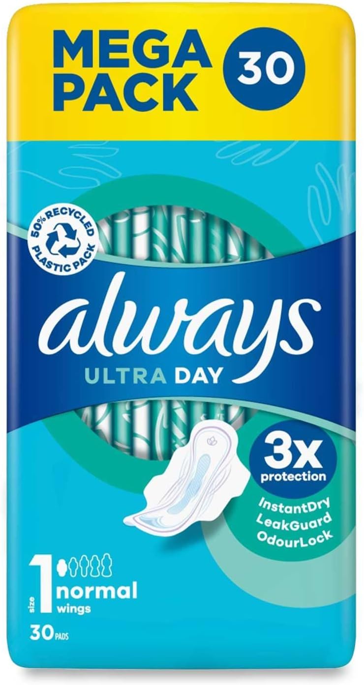 Always Ultra Day Sanitary Pads Size 1 With Wings 4 x 30 Pack (120 Pads) | Ultra Thin Protection