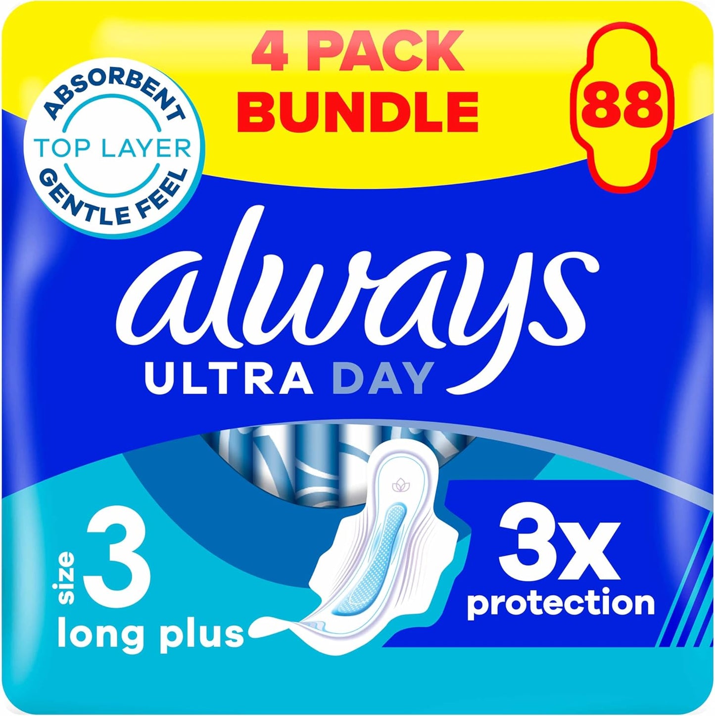Always Ultra Sanitary Towels Day & Night (Size 3) Wings - 4 Pack (88 Pads + 8 Free)
