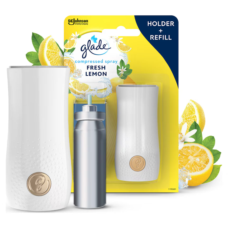 Glade Fresh Lemon Room Spray with Holder Air Freshener 10ml | Compact Citrus Fragrance
