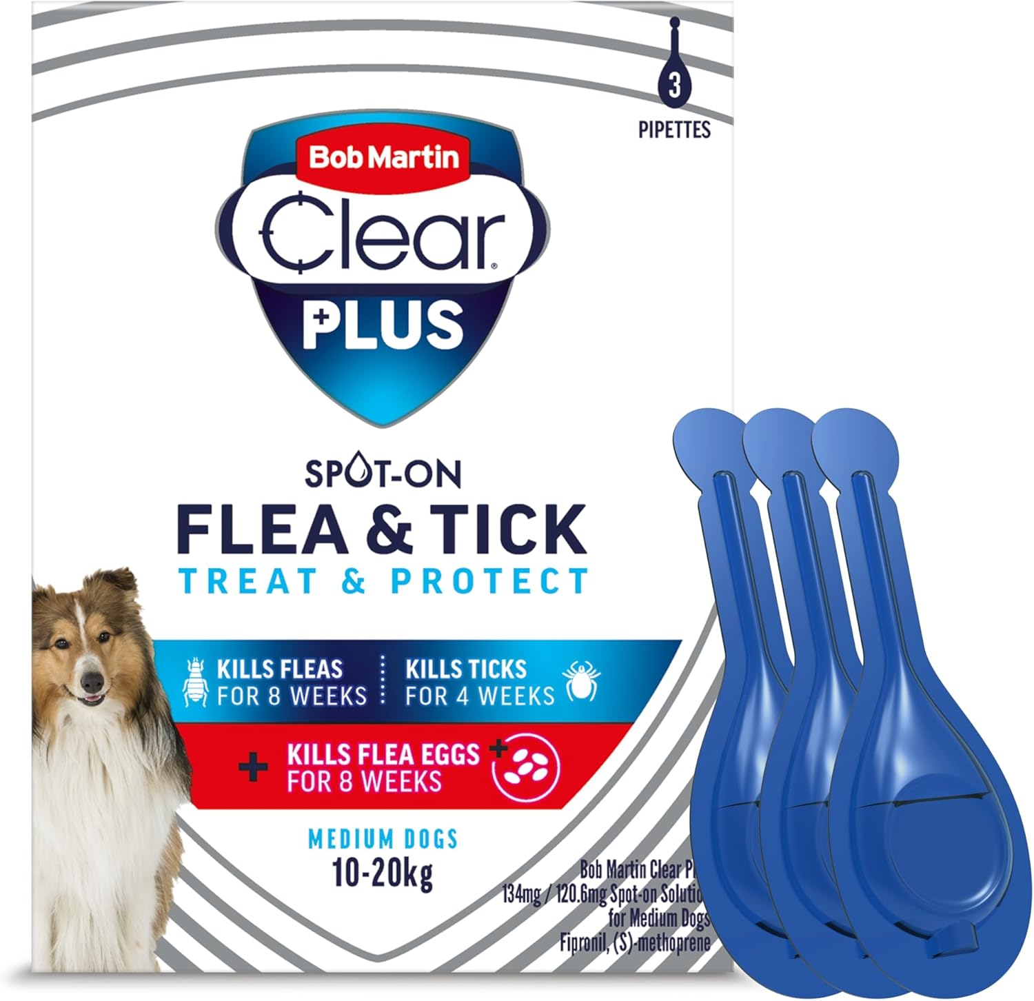 Bob Martin Clear Plus 134mg /120.6mg Spot-On Solution for Medium Dogs 3T 