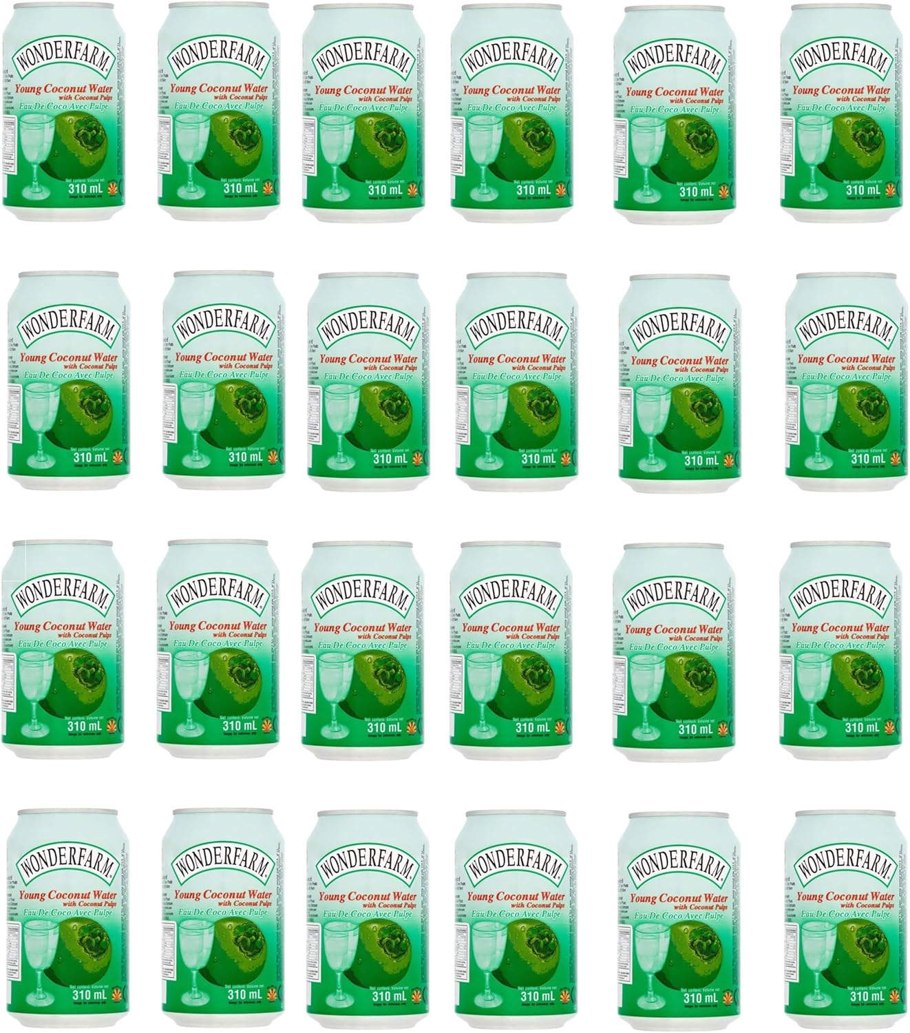 Wonderfarm Coconut Water 24 x 310ml | Natural Hydrating Tropical Drink Multipack