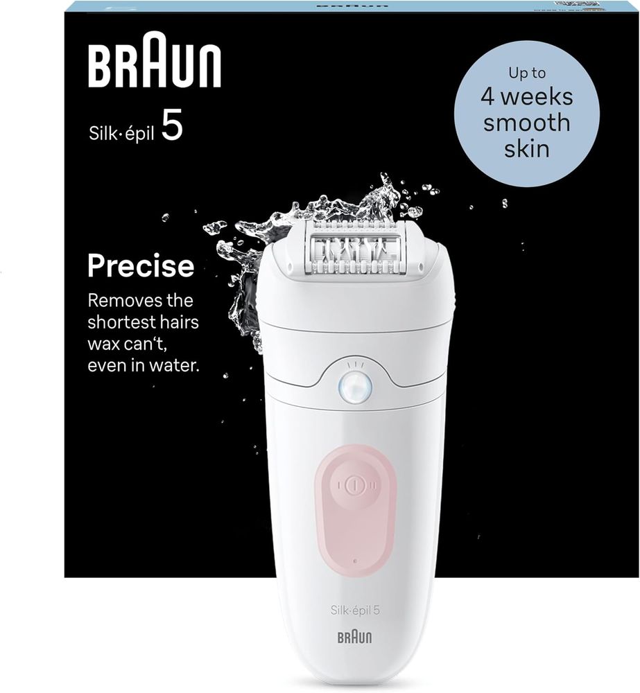 Braun Silk-épil 5, Epilator for Easy Hair Removal, Wet & Dry, with Cleaning Brush, Smartplug, Lasting Smooth Skin, 5-000, White/Flamingo, EU Plug