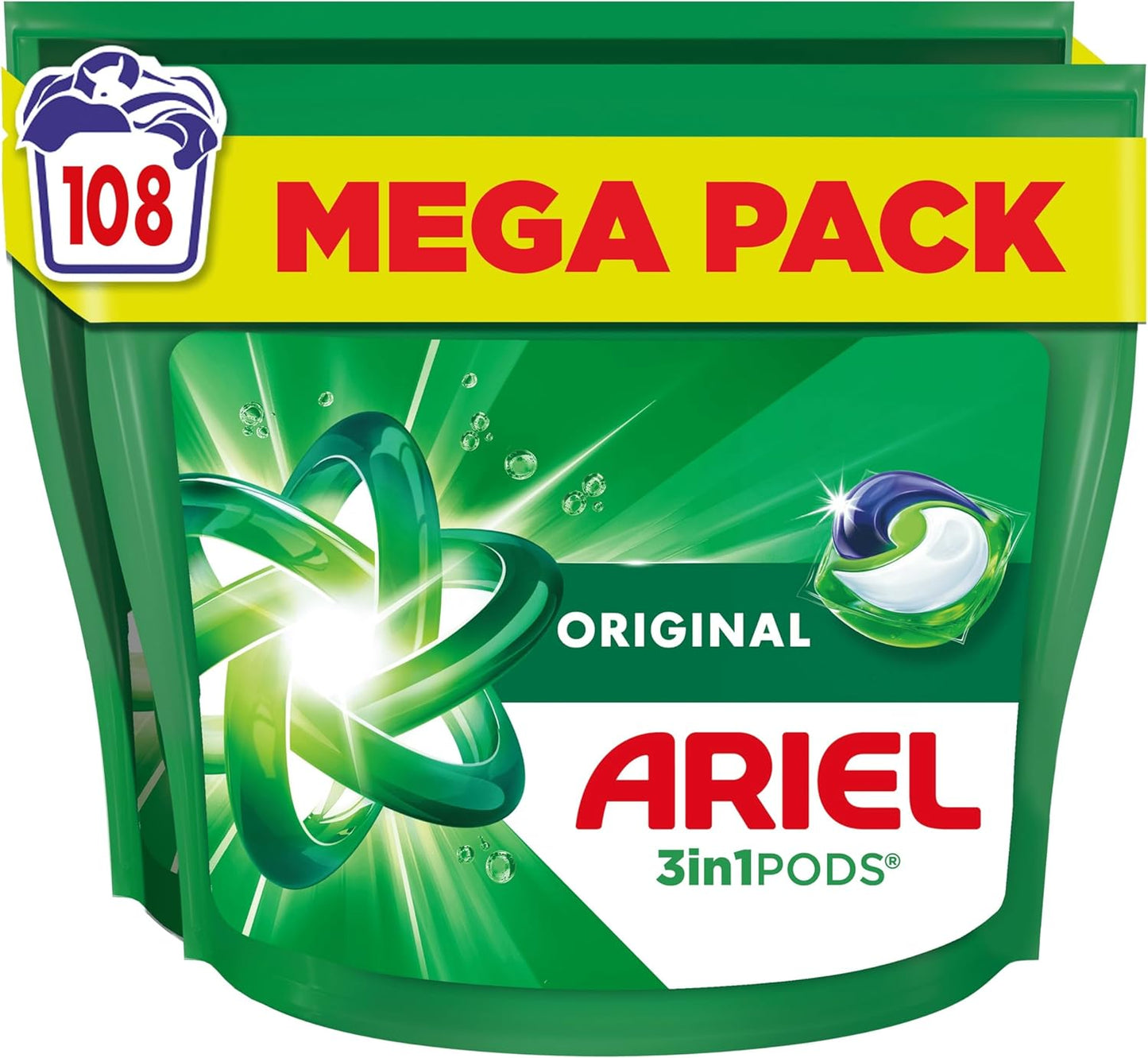 Ariel Laundry Pods Original 108 Washes | Detergent Capsules for Powerful Stain Removal