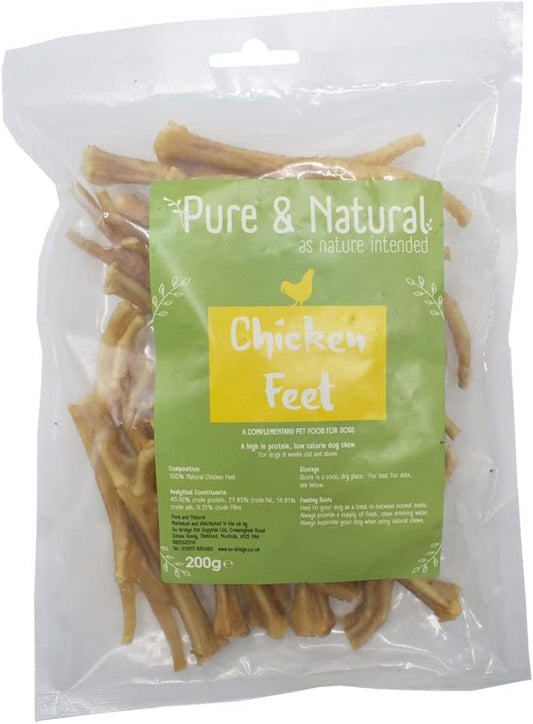 Pure & Natural Dog Treats Chicken Feet 200g Bag - BBE 20/10/2024