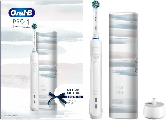 Oral-B Pro 1 680 White Rechargeable Electric Toothbrush | Design Edition with Travel Case