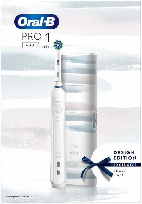 Oral-B Pro 1 680 White Rechargeable Electric Toothbrush | Design Edition with Travel Case