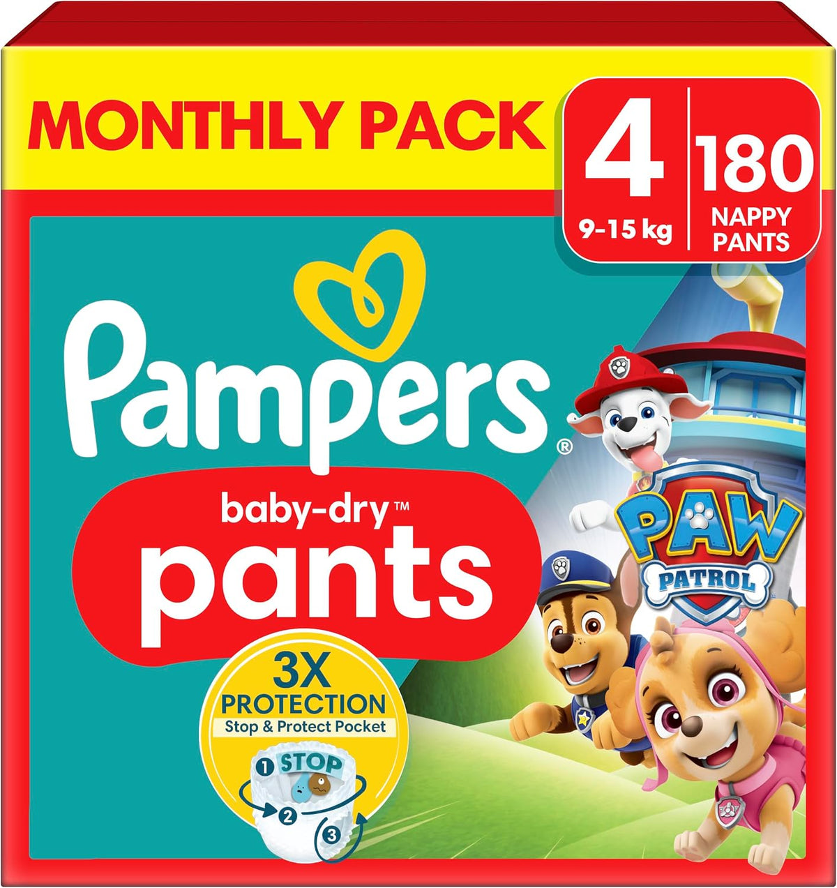 Pampers Baby-Dry Paw Patrol Nappy Pants Size 4 - 180pcs