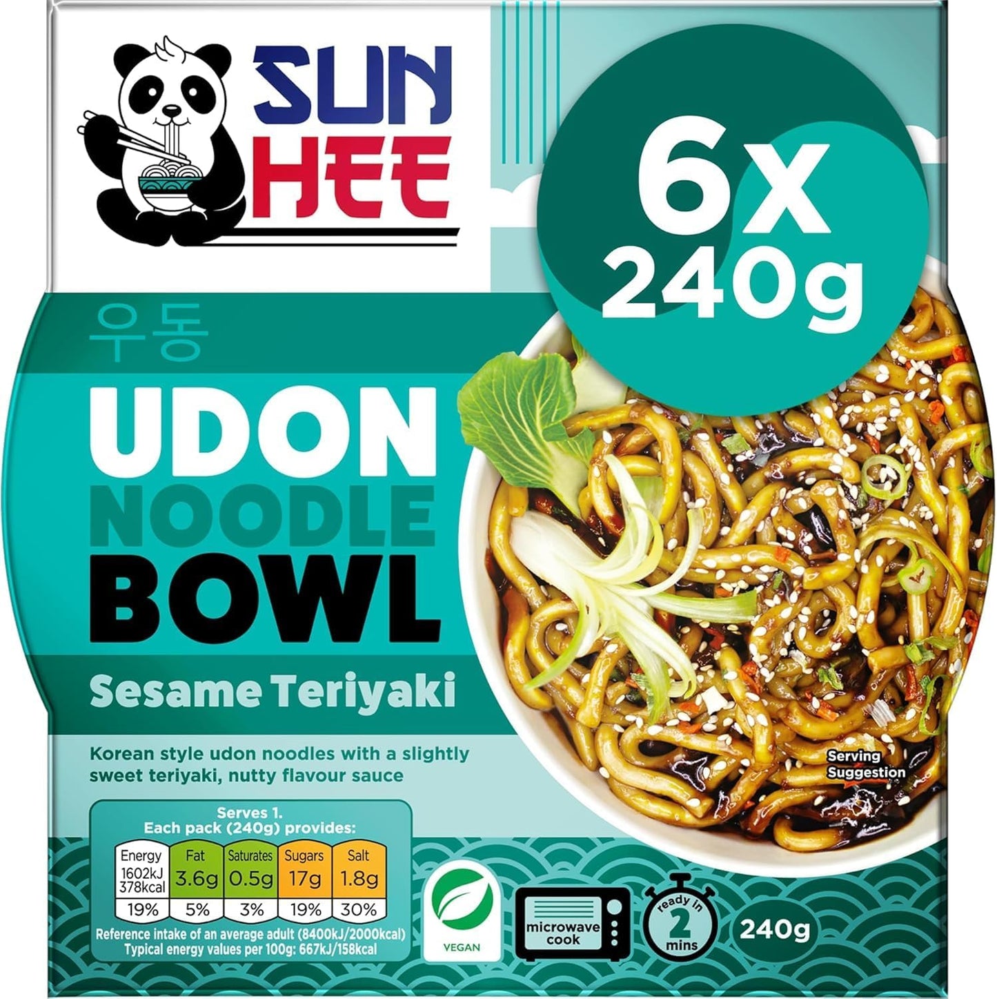 Sun Hee Sesame Teriyaki Udon Bowl 6 x 240g | Ready Meal Japanese-Style Noodles with Sesame Sauce